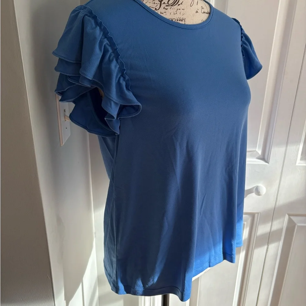 CeCe Blue Flutter Sleeve Ruffled Top - Picture 3 of 9